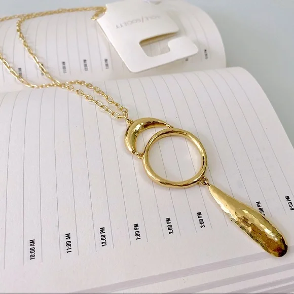 Sole Society Hammered 12k Gold-Plated Open Ring Pendant Necklace - Picture 10 of 10